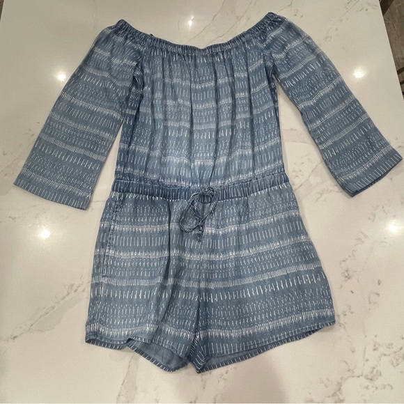 cloth & stone Pants - Cloth & Stone Blue Printed Off-Shoulder Women’s Romper